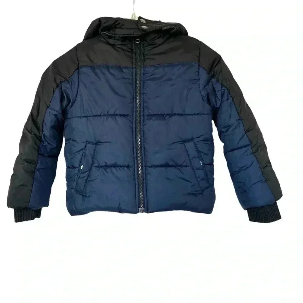 Calvin Klein Jeans boys fleece lined puffer jacket with hoodie blue/black size 4